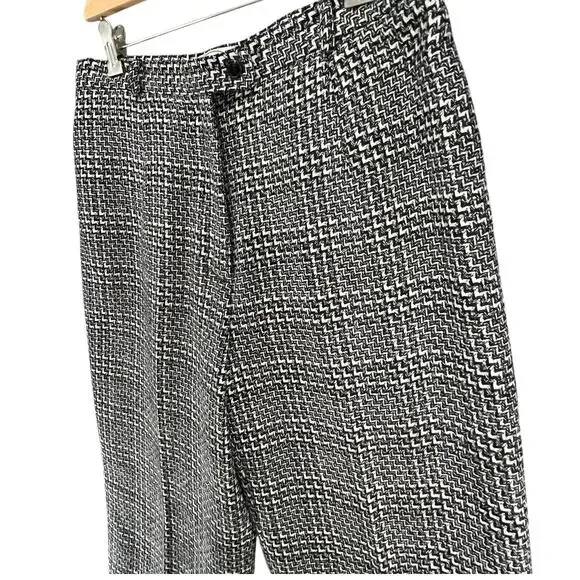 Talbots Vintage Pants Womens 14P Black White Wool Woven Plaid Wide Leg Trousers - Picture 2 of 13